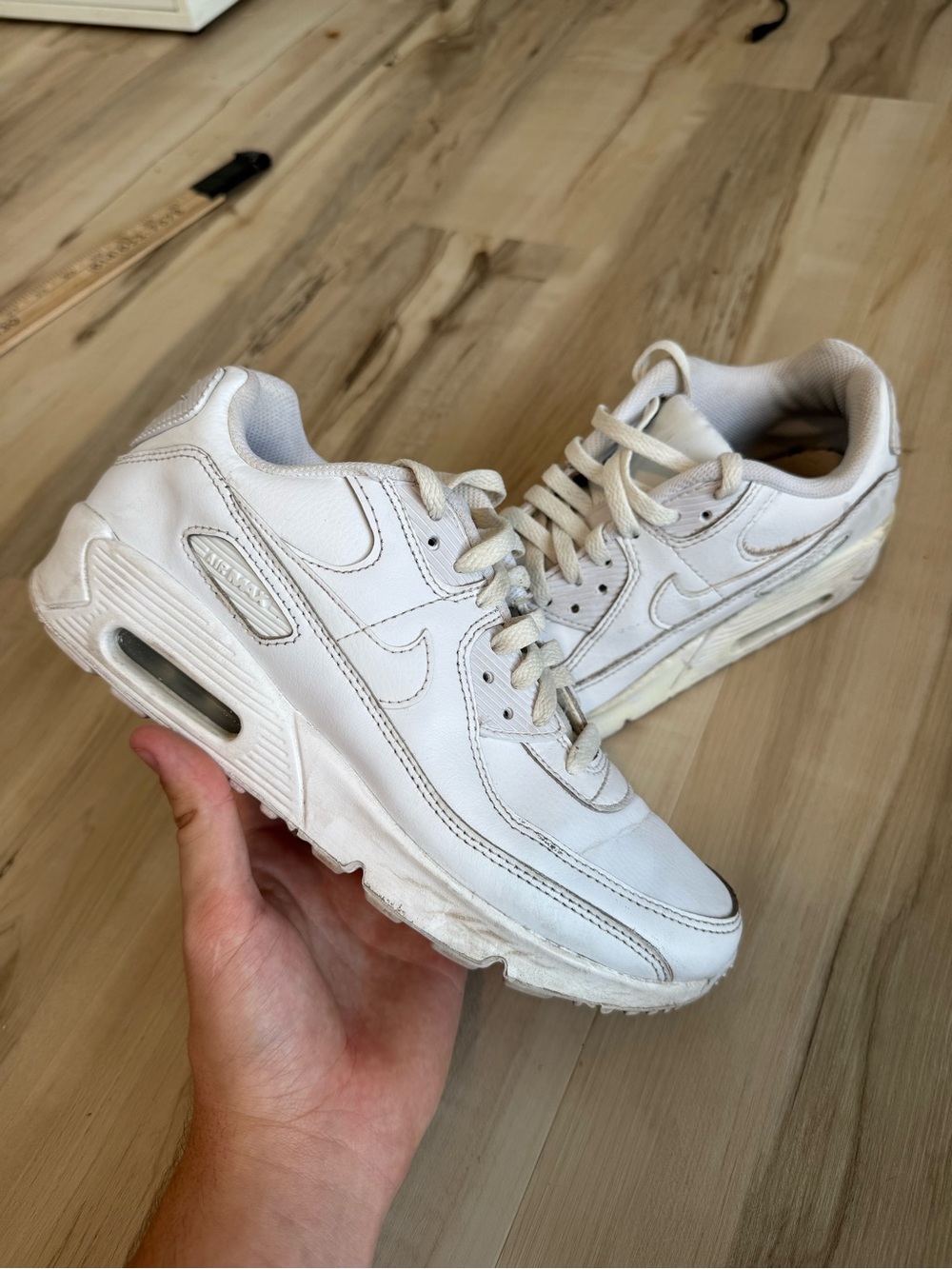 Nike Air Max 90 LTR Women 8.5‎ Youth 7Y White Leather Sneakers CD6864-100